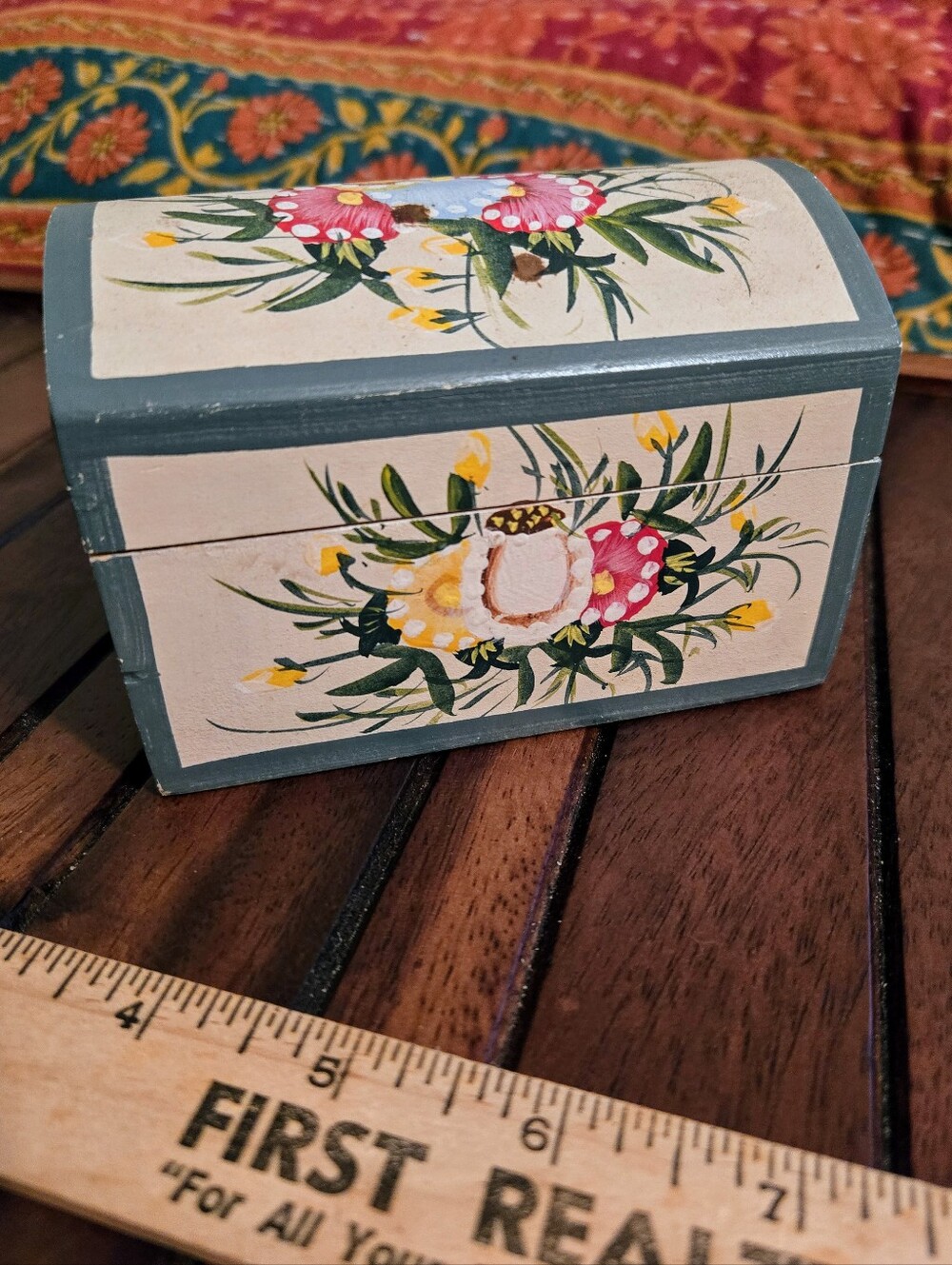 Vintage Floral Handpainted Cottagecore Wood Jewelry Box